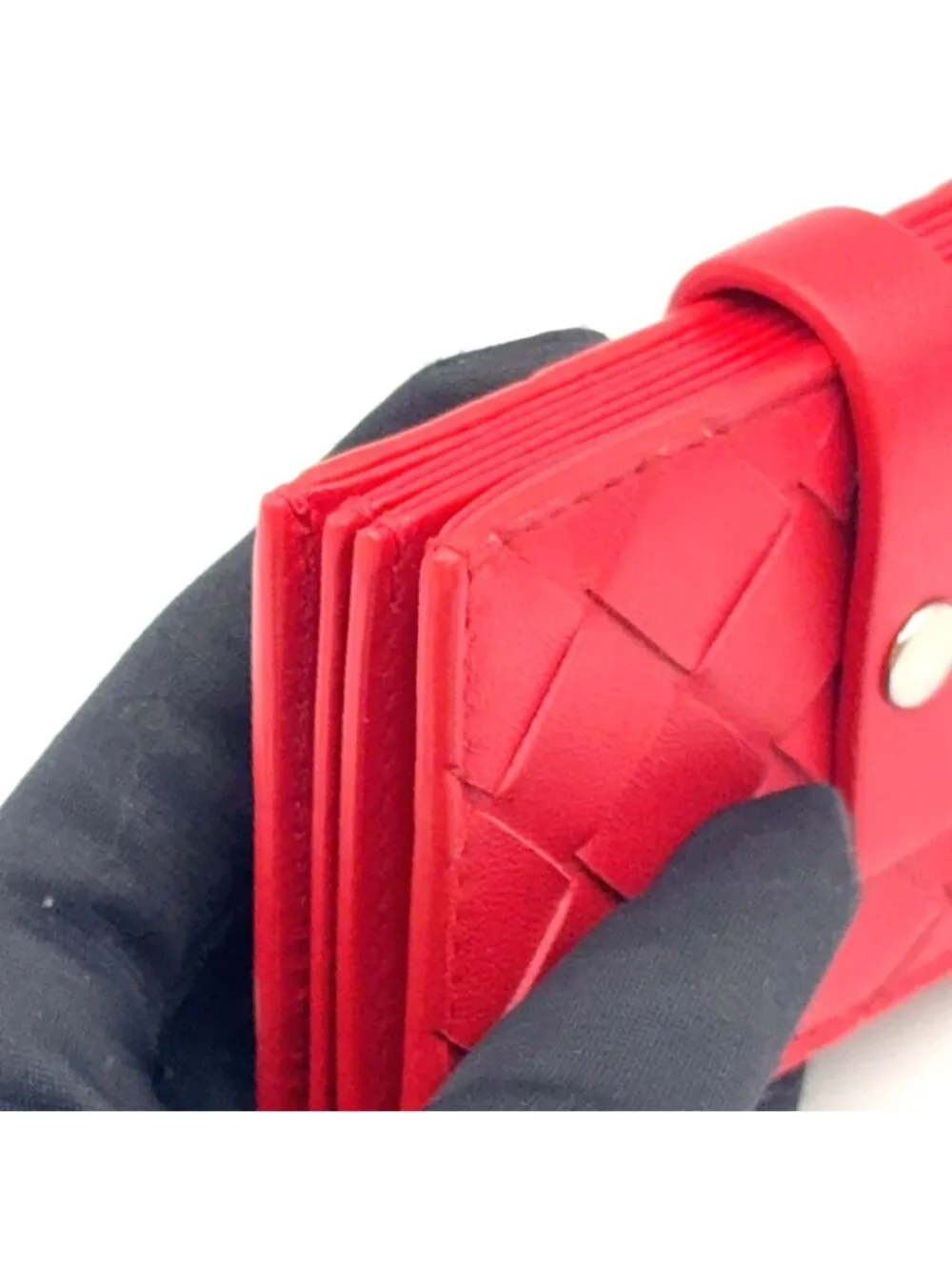Bottega Veneta Intrecciato Leather Red Card Case Silver